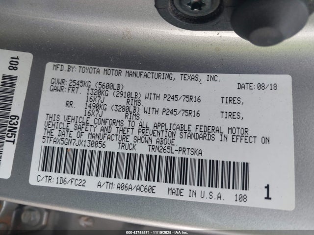 5TFAX5GN7JX130056 Toyota Tacoma Sr5