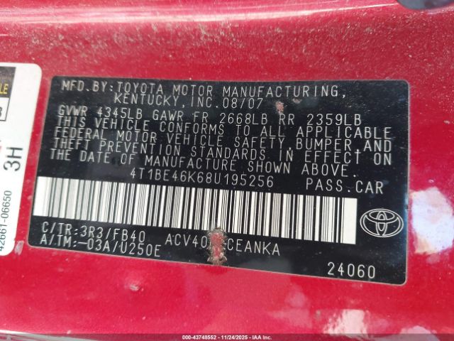 2008 TOYOTA CAMRY 4T1BE46K68U195256 Photo 8