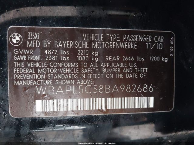 2011 BMW 335I WBAPL5C58BA982686 Photo 8