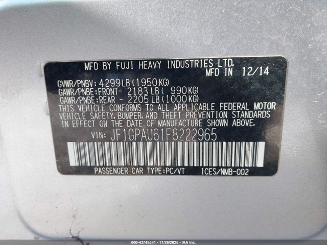 JF1GPAU61F8222965 Subaru Impreza 2.0i Sport Premium