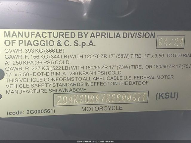 2024 APRILIA RS ZD4KSUR07RS000676 Photo 9
