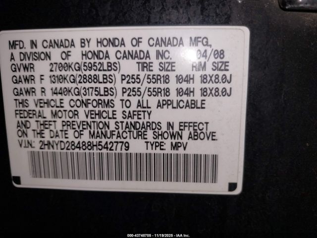 2008 ACURA MDX 2HNYD28488H542779 Photo 8