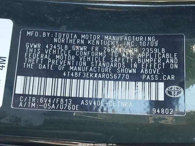 2010 TOYOTA CAMRY 4T4BF3EKXAR056770 Photo 8