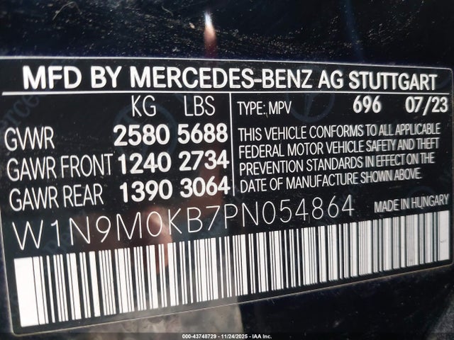 W1N9M0KB7PN054864 Mercedes-Benz Eqb 300 Suv 4matic