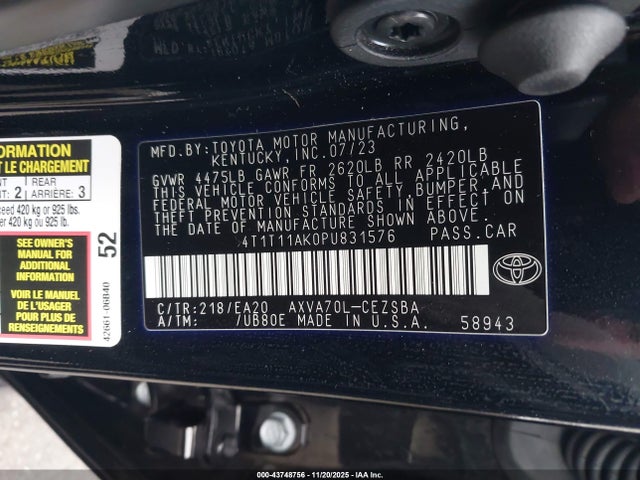 4T1T11AK0PU831576 Toyota CAMRY SE