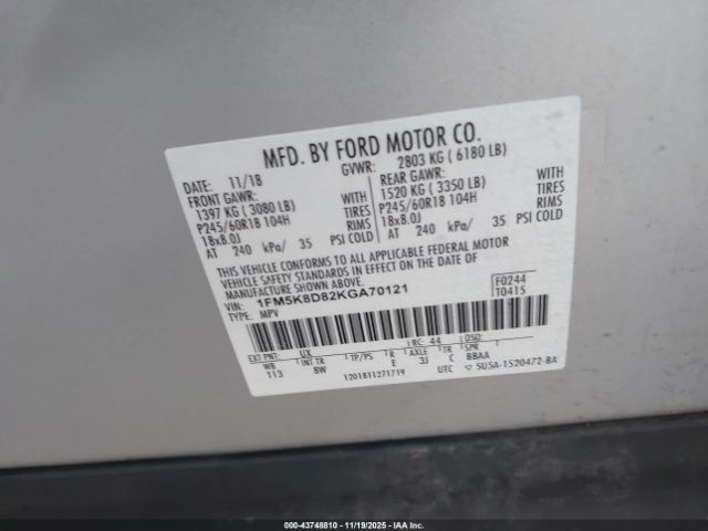 2019 FORD EXPLORER 1FM5K8D82KGA70121 Photo 8