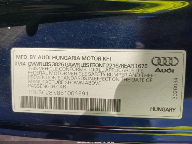 2005 AUDI TT TRUSC28N851004591 Photo 8
