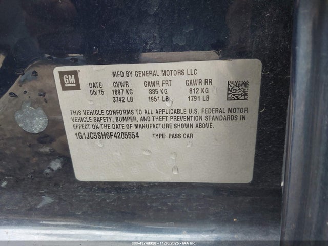 1G1JC5SH6F4205554 Chevrolet Sonic Lt Auto