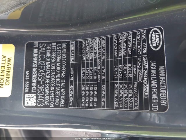 SALCJ2FX5SH363403 Land Rover Discovery Sport S