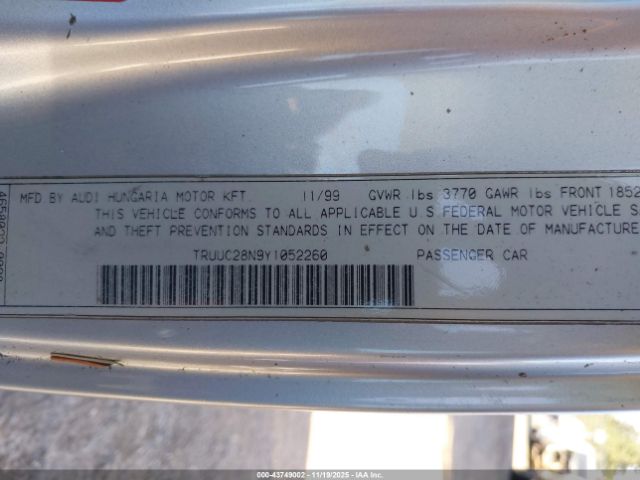 2000 AUDI TT TRUUC28N9Y1052260 Photo 8