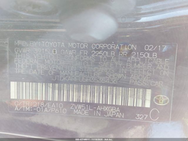 2017 TOYOTA PRIUS JTDKARFU5H3535436 Photo 8