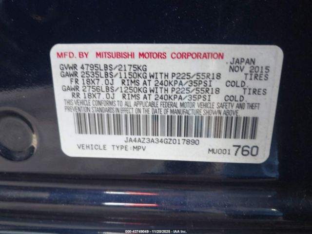 2016 MITSUBISHI OUTLANDER JA4AZ3A34GZ017890 Photo 8