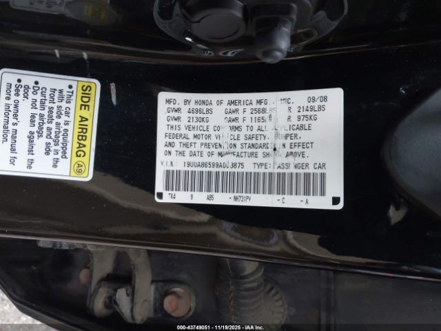 2009 ACURA TL 19UUA86599A003875 Photo 8