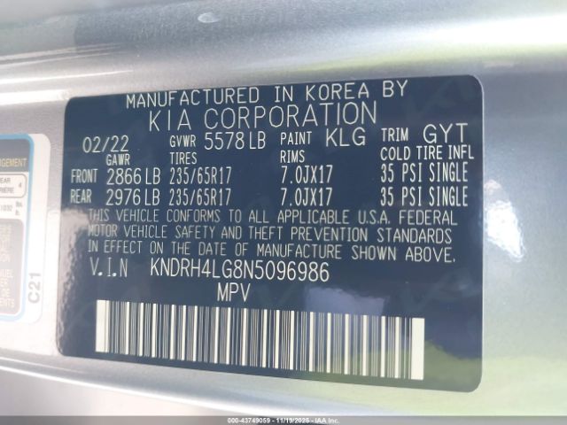 2022 KIA SORENTO HYBRID KNDRH4LG8N5096986 Photo 8