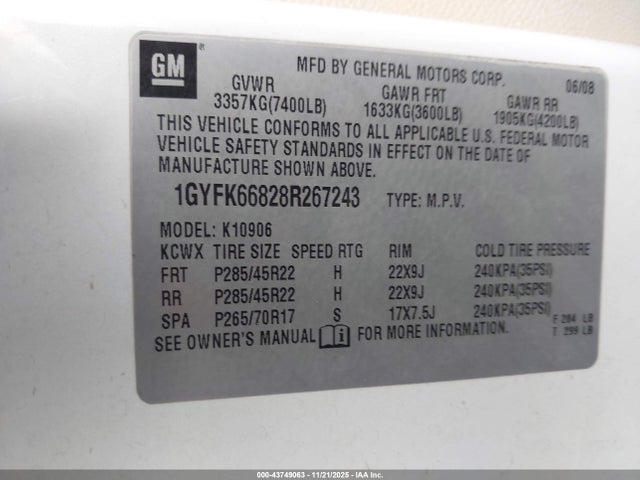 2008 CADILLAC ESCALADE ESV 1GYFK66828R267243 Photo 8