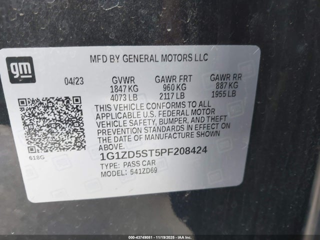 1G1ZD5ST5PF208424 Chevrolet Malibu Fwd 1lt