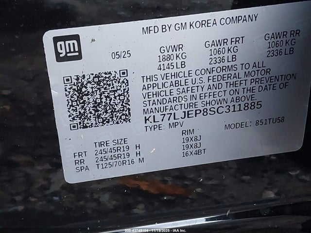 KL77LJEP8SC311885 Chevrolet Trax Fwd 2rs