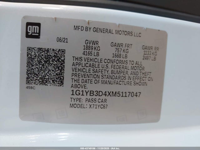 1G1YB3D4XM5117047 Chevrolet Corvette Stingray Rwd 2lt