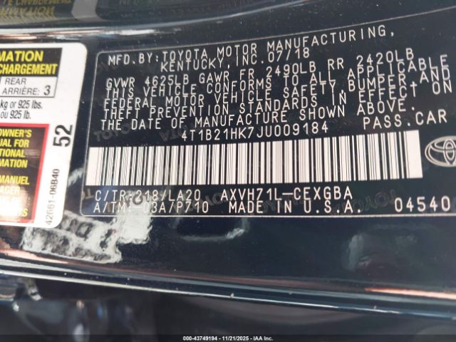 2018 TOYOTA CAMRY HYBRID 4T1B21HK7JU009184 Photo 8
