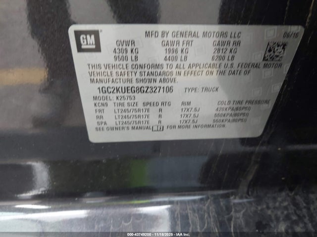 1GC2KUEG8GZ327106 Chevrolet l96 - flexible fuel (gas/ethanol), sfi iron