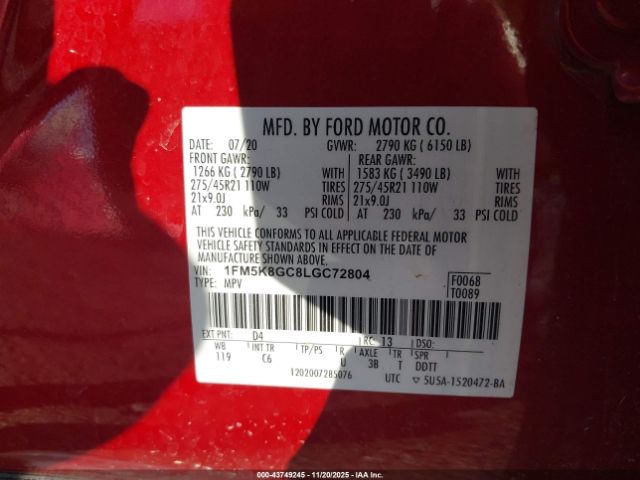 2020 FORD EXPLORER 1FM5K8GC8LGC72804 Photo 8
