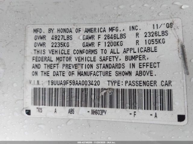 2010 ACURA TL 19UUA9F59AA003420 Photo 8