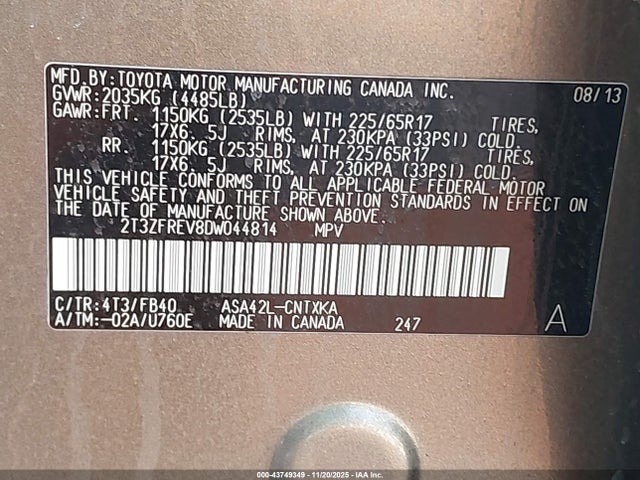 2013 TOYOTA RAV4 2T3ZFREV8DW044814 Photo 8