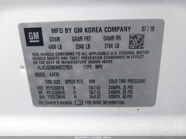 2019 BUICK ENCORE KL4CJGSM3KB727024 Photo 8