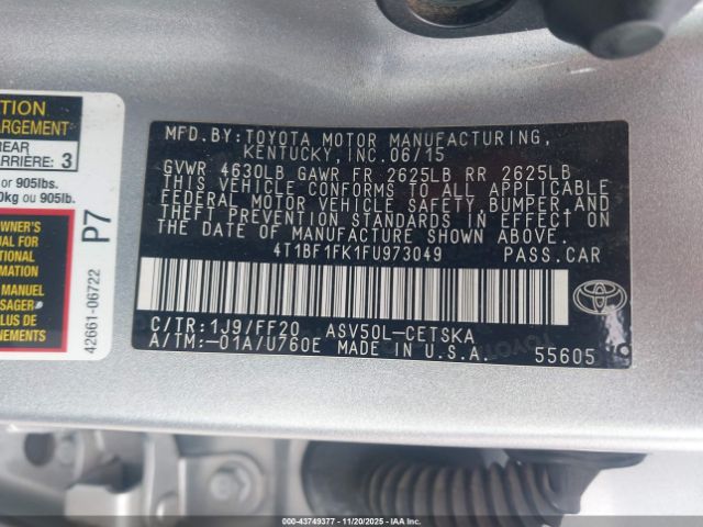 2015 TOYOTA CAMRY 4T1BF1FK1FU973049 Photo 8