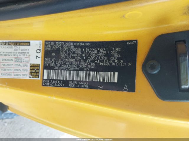 2007 TOYOTA FJ CRUISER JTEBU11F270089789 Photo 8