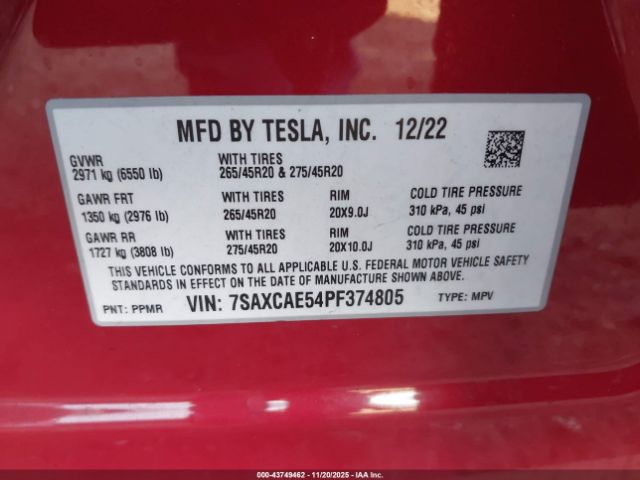2023 TESLA MODEL X 7SAXCAE54PF374805 Photo 8