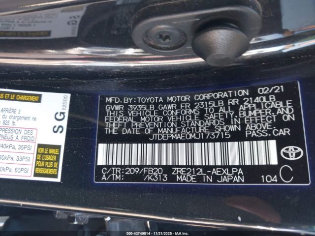 2021 TOYOTA COROLLA JTDEPMAE0MJ173715 Photo 8