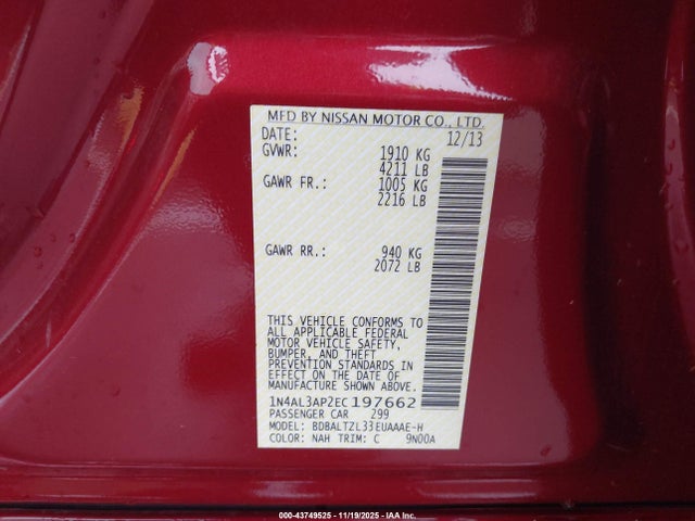 Nissan Altima 2.5 Sv 2014 1N4AL3AP2EC197662 Image 9
