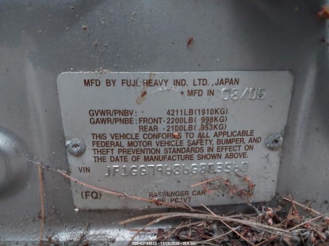 2006 SUBARU IMPREZA JF1GG79686G803560 Photo 8