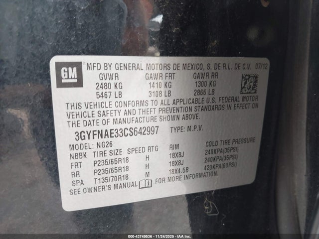 2012 CADILLAC SRX 3GYFNAE33CS642997 Photo 8