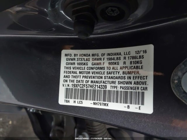 Honda Civic 2017 19XFC2F57HE214339 Image 22