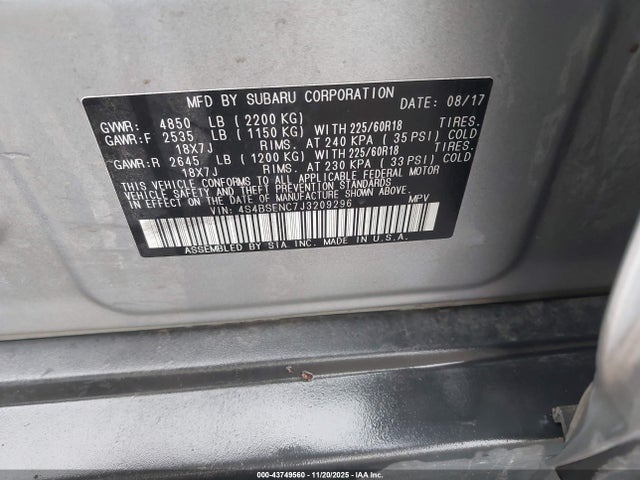 Subaru Outback 3.6r Limited 2018 4S4BSENC7J3209296 Image 9