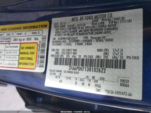 2013 FORD FUSION 3FA6P0H71DR102622 Photo 8
