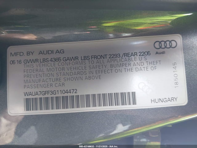 2016 AUDI A3 WAUA7GFF3G1104472 Photo 8