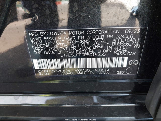 Lexus Ls 500 2023 JTHG5LFF9P5019235 Image 9