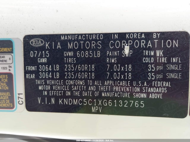 2016 KIA SEDONA KNDMC5C1XG6132765 Photo 8