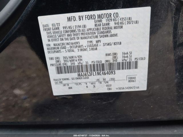 2022 FORD ECOSPORT MAJ6S3FL1NC464093 Photo 8