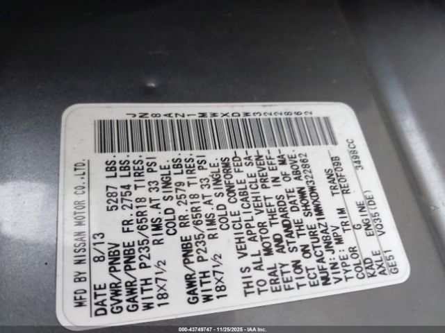 2013 NISSAN MURANO JN8AZ1MWXDW322862 Photo 8
