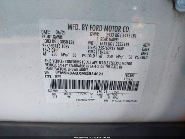 2021 FORD POLICE INTERCEPTOR UTILITY 1FM5K8ABXMGB64623 Photo 8