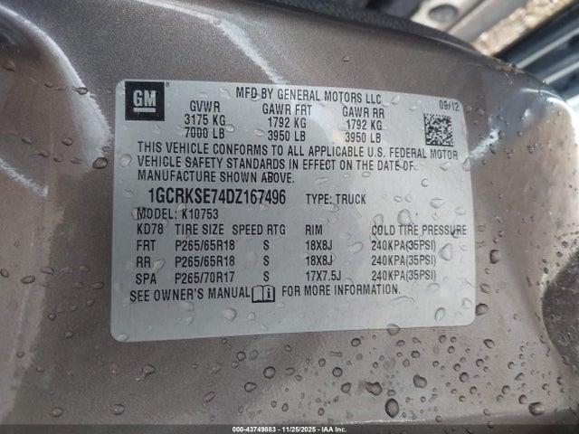 Продажа на аукционе авто 2013 Chevrolet Silverado 1500 Lt, vin: 1GCRKSE74DZ167496, номер лота: 43749883