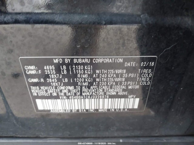 2018 SUBARU OUTBACK 4S4BSATC6J3326976 Photo 8