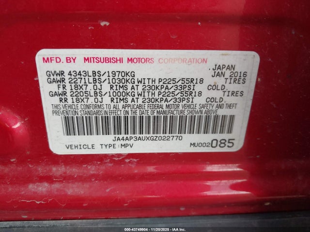 2016 MITSUBISHI OUTLANDER SPORT JA4AP3AUXGZ022770 Photo 8