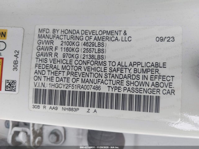 1HGCY2F51RA007486 Honda Accord Hybrid Sport