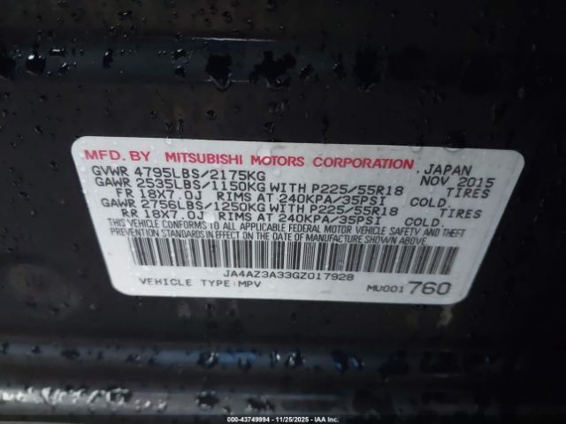 2016 MITSUBISHI OUTLANDER JA4AZ3A33GZ017928 Photo 8