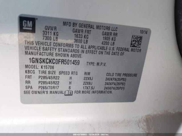 2015 CHEVROLET TAHOE 1GNSKCKC0FR501459 Photo 8